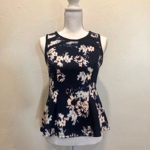 Xhilaration Blue & Pink Floral Peplum Top Size M
